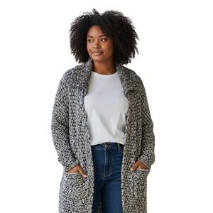 Alfani Womens Cardigan Sz M Sweater Multi Color Blue Textured Knit Jacket Casual